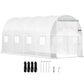 VEVOR 15 x 6.5 x 7 ft Walk-in Tunnel Greenhouse, Portable Plant Hot House with Galvanized Steel Hoops, 1 Top Beam, Diagonal Poles