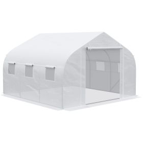 Outdoor Walk-In Tunnel Greenhouse 12x10 ft with Roll-up Windows Zippered Door White PE Cover for Garden